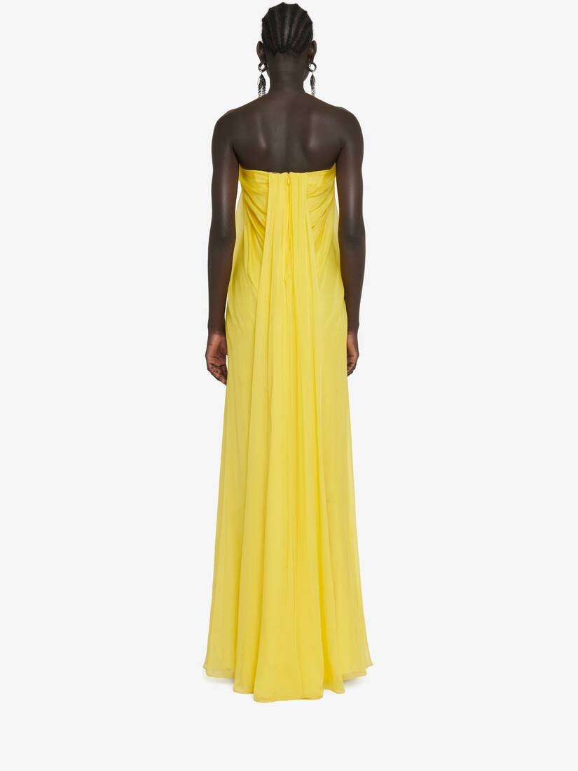 Women's Bustier Evening Dress in Bright Yellow - 4