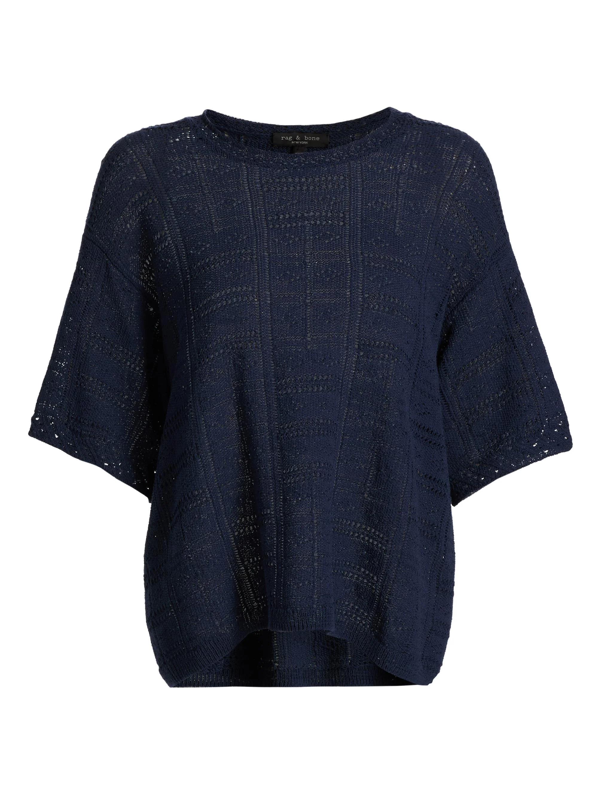 Women's Morgan Open-Knit Cotton-Blend Top - Navy - 1