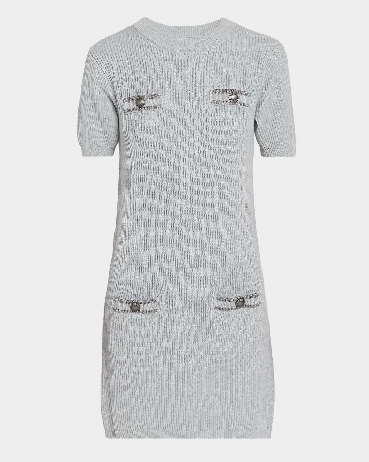 Pockets Short-Sleeve Shimmering Cotton Knit Mini Dress - 1