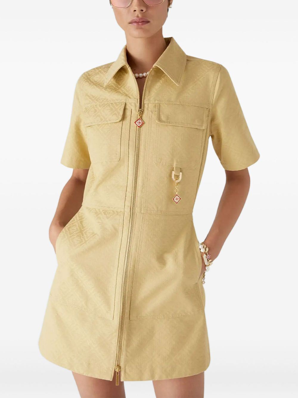 monogram zip-front mini dress - 4