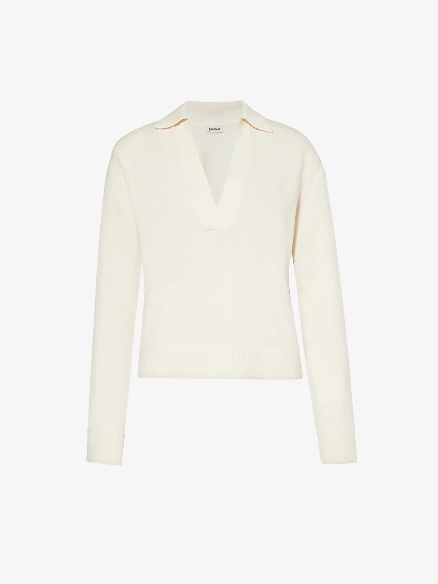 Open-collar cotton and cashmere-blend jumper - 1