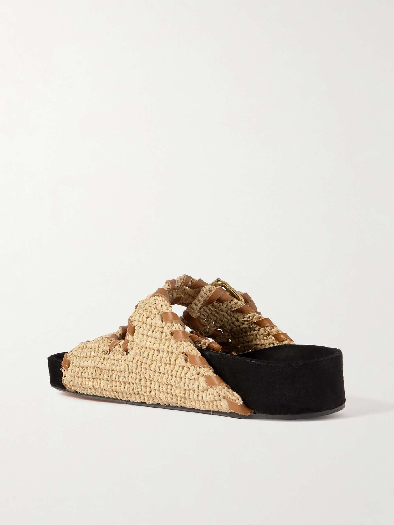Lennyo leather-trimmed woven raffia sandals Beige - 3