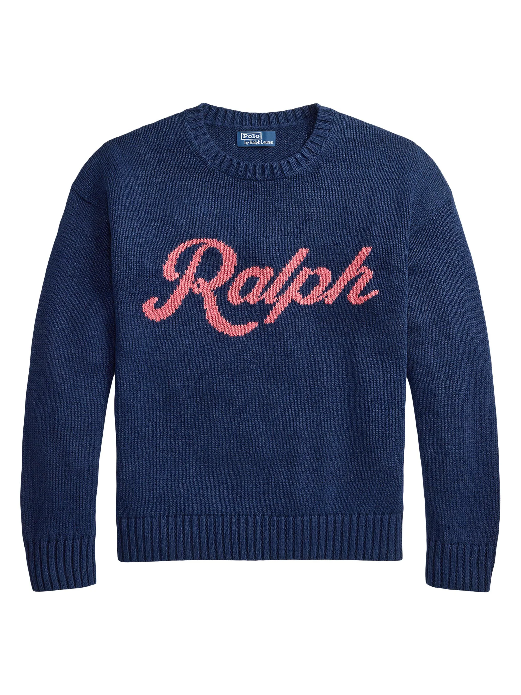 Men's Logo Linen-Cotton Crewneck Sweater - Dark Cobalt Combo - 1