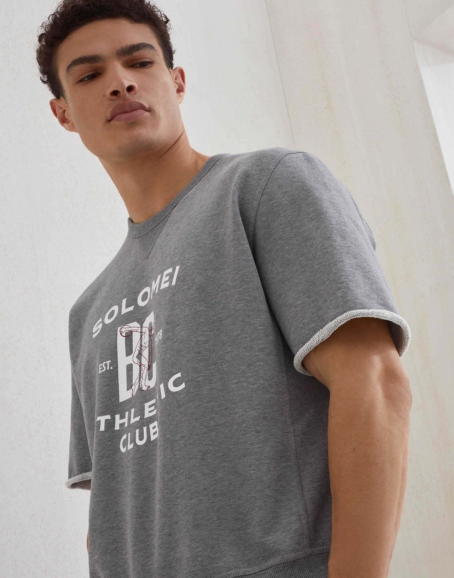 Cotton smooth French terry short sleeve sweatshirt with print - 3