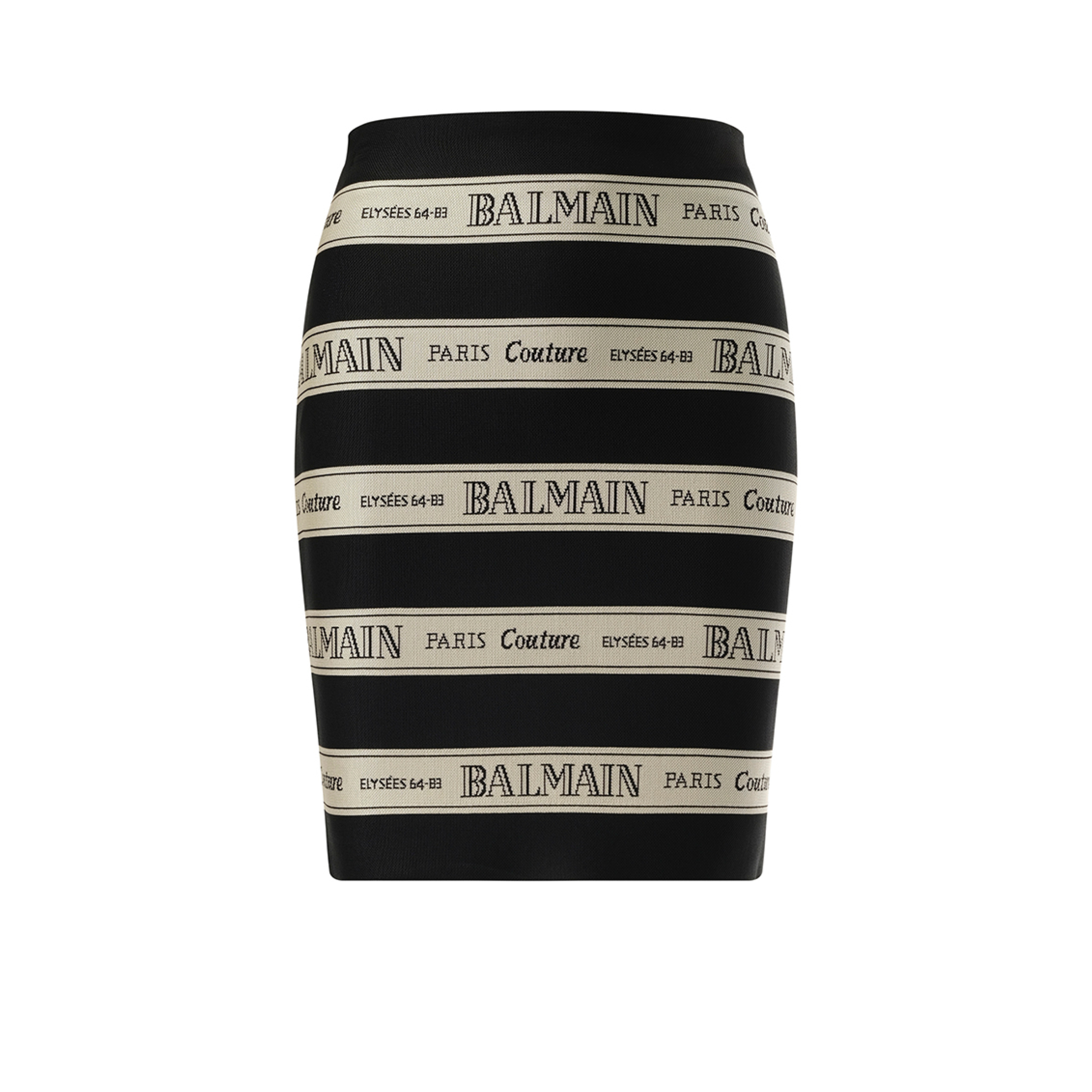 Striped Balmain Jacquard Short Skirt in Black/Beige - 2