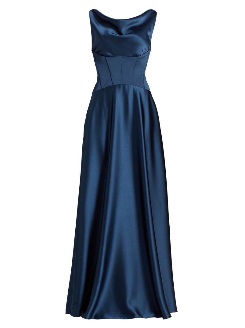Women's Satin Cowl Neck Gown - French Blue 1