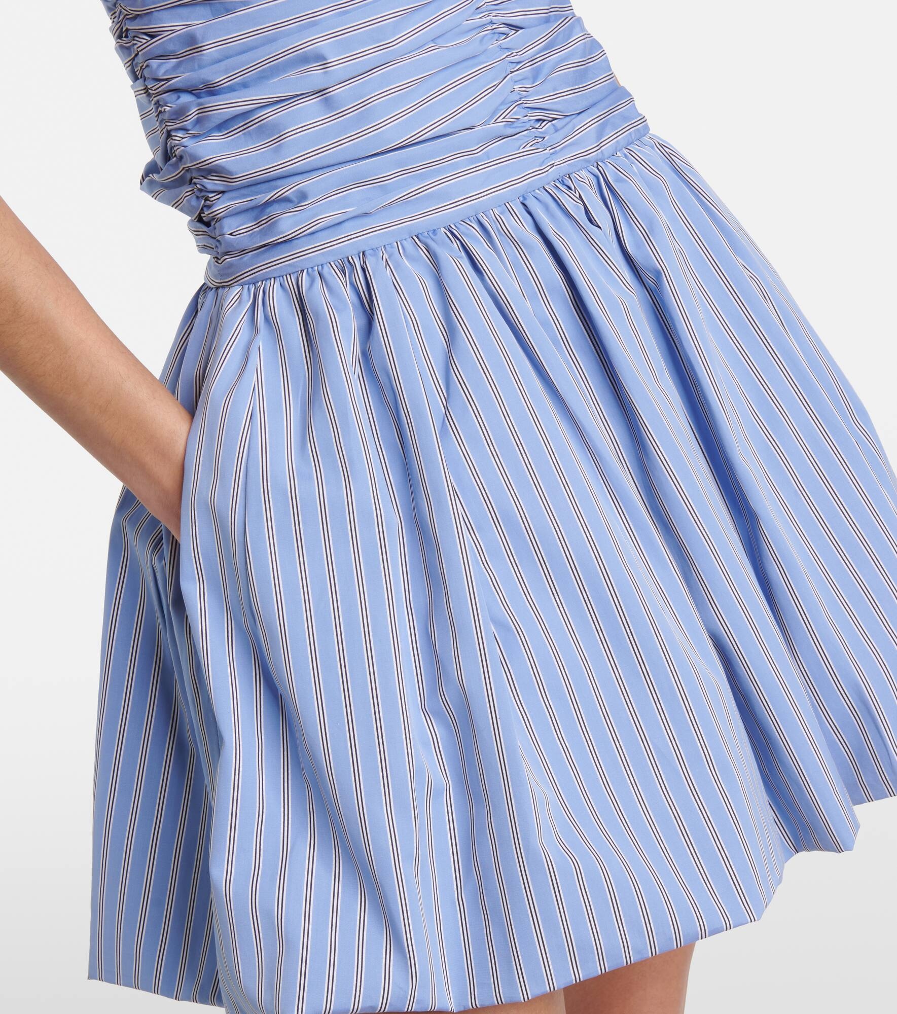Striped gathered cotton poplin minidress - 4