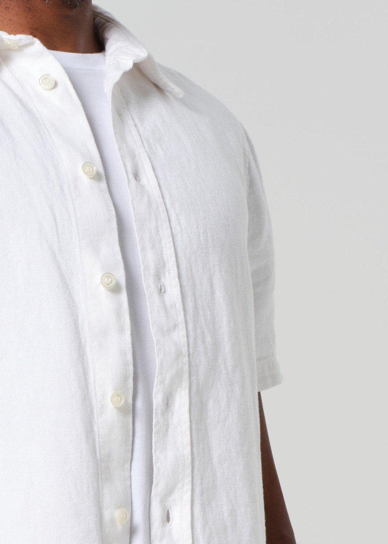 Cairo Short Sleeve Linen Shirt In White 5