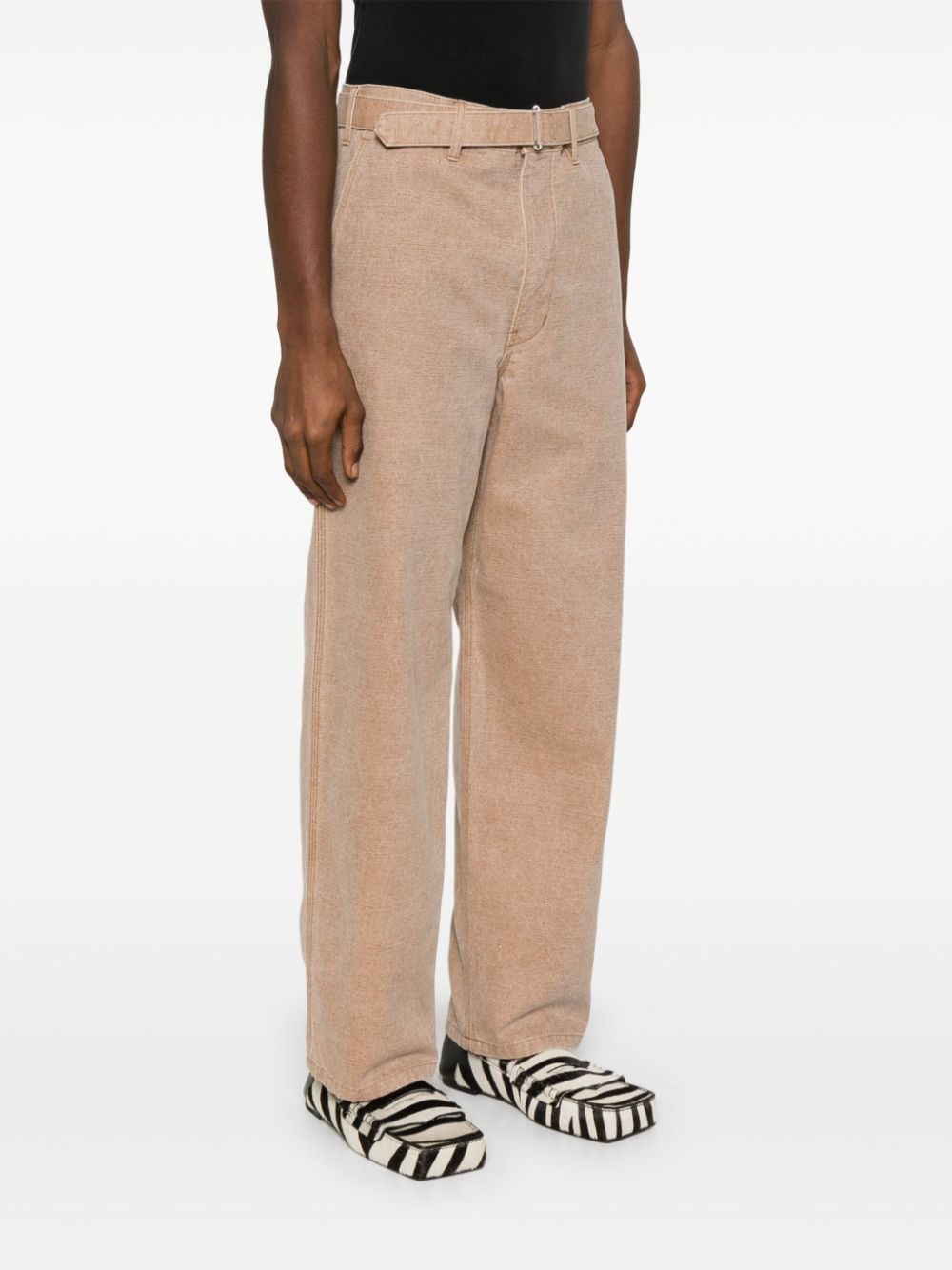 AURALEE Washed Organic Canvas Belted Pants Light Brown