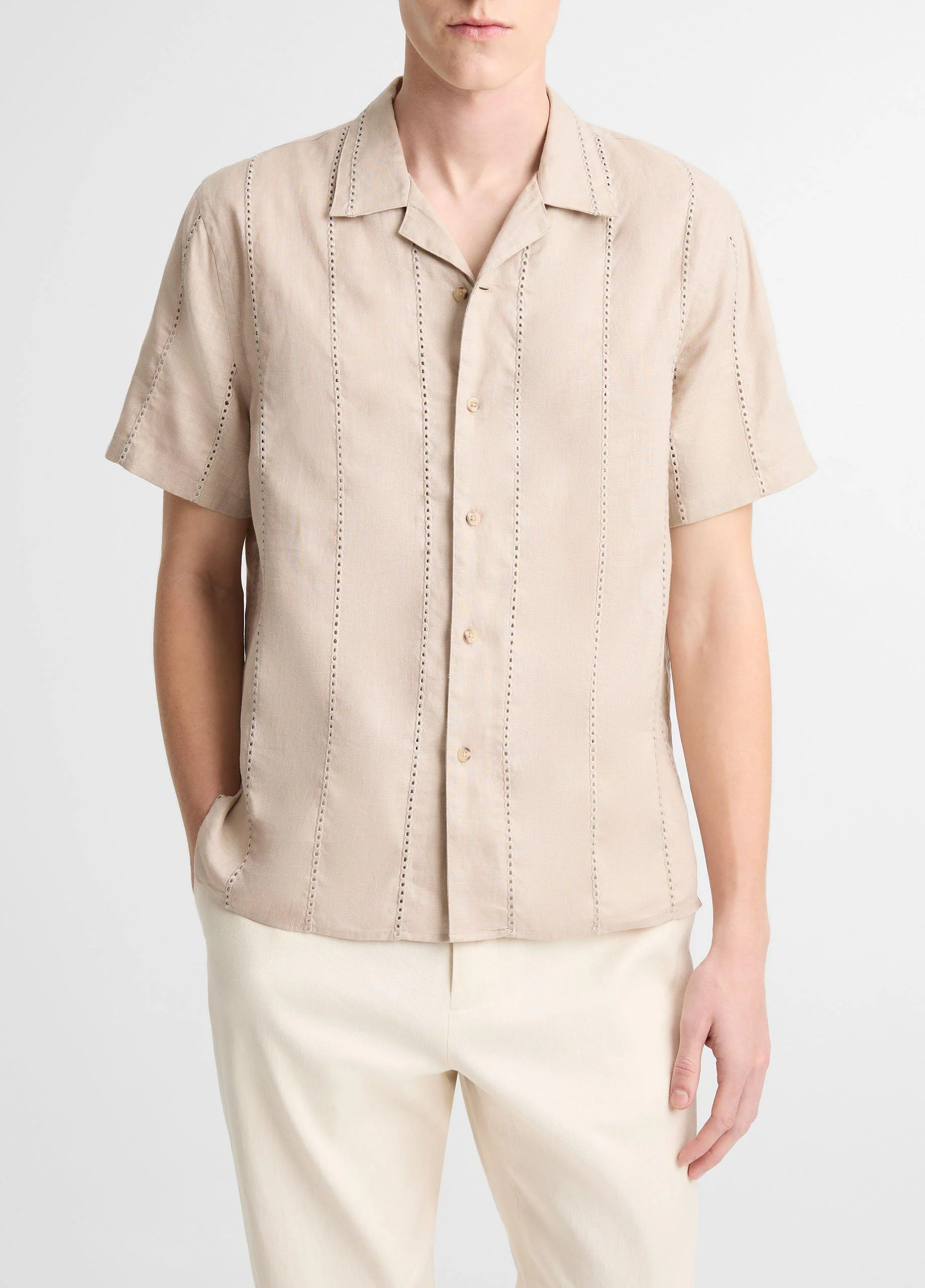 Eyelet Stripe Linen Cabana Shirt - 1