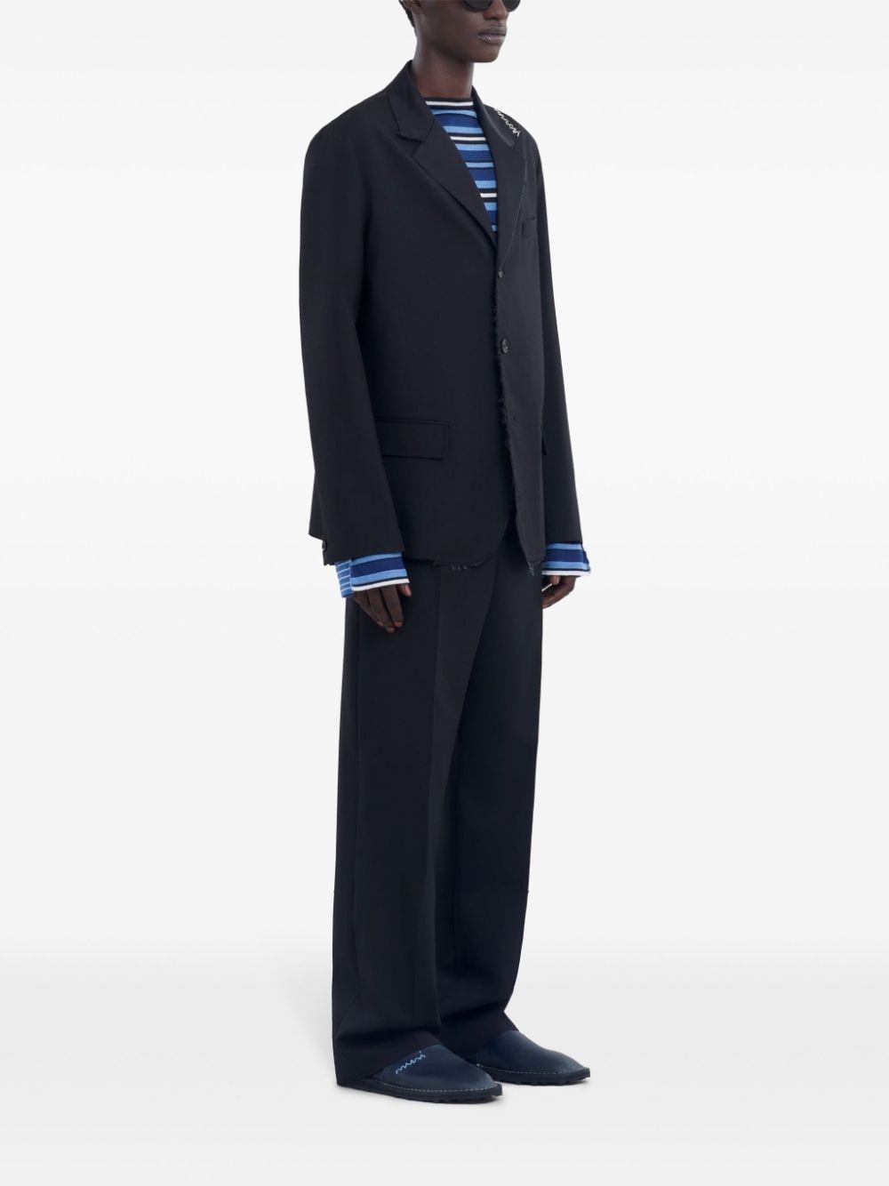 logo-embroidered wool blazer - 3