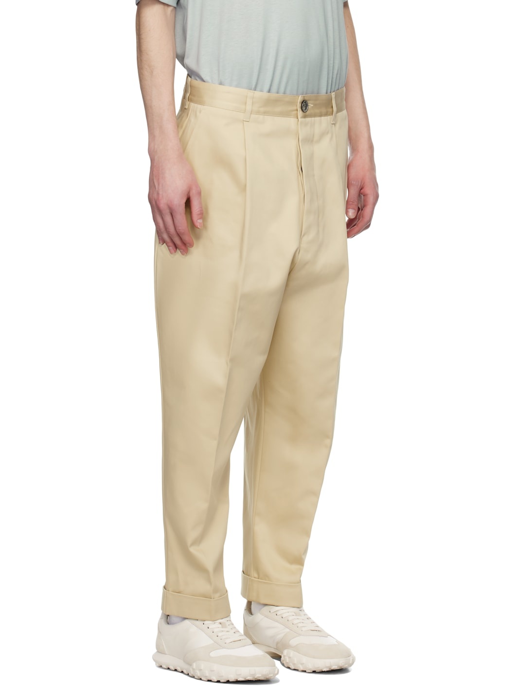 Beige Cotton Carrot Oversized Trousers - 2