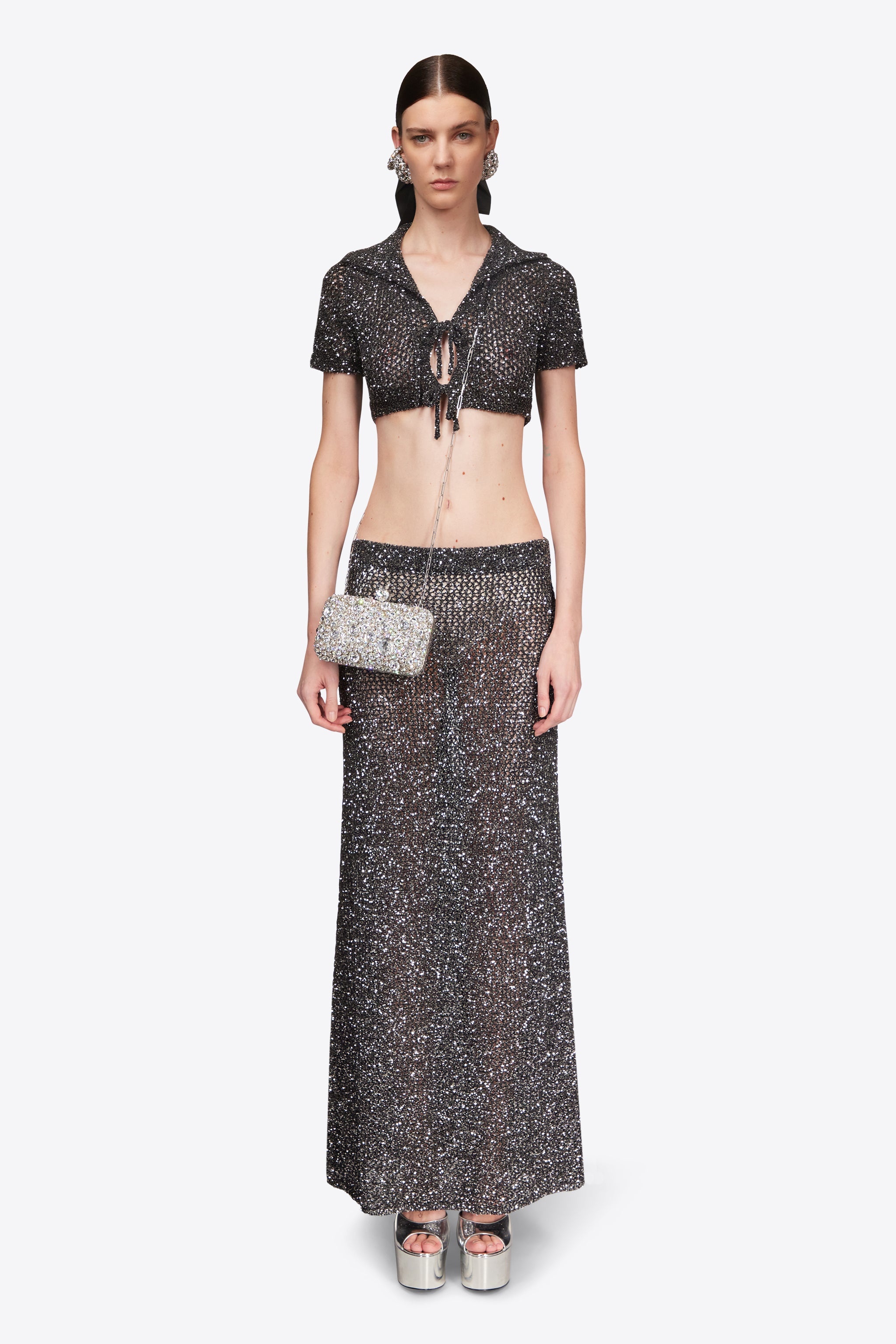 SEQUIN CROCHET SHORT SLEEVED CARDIGAN - 4