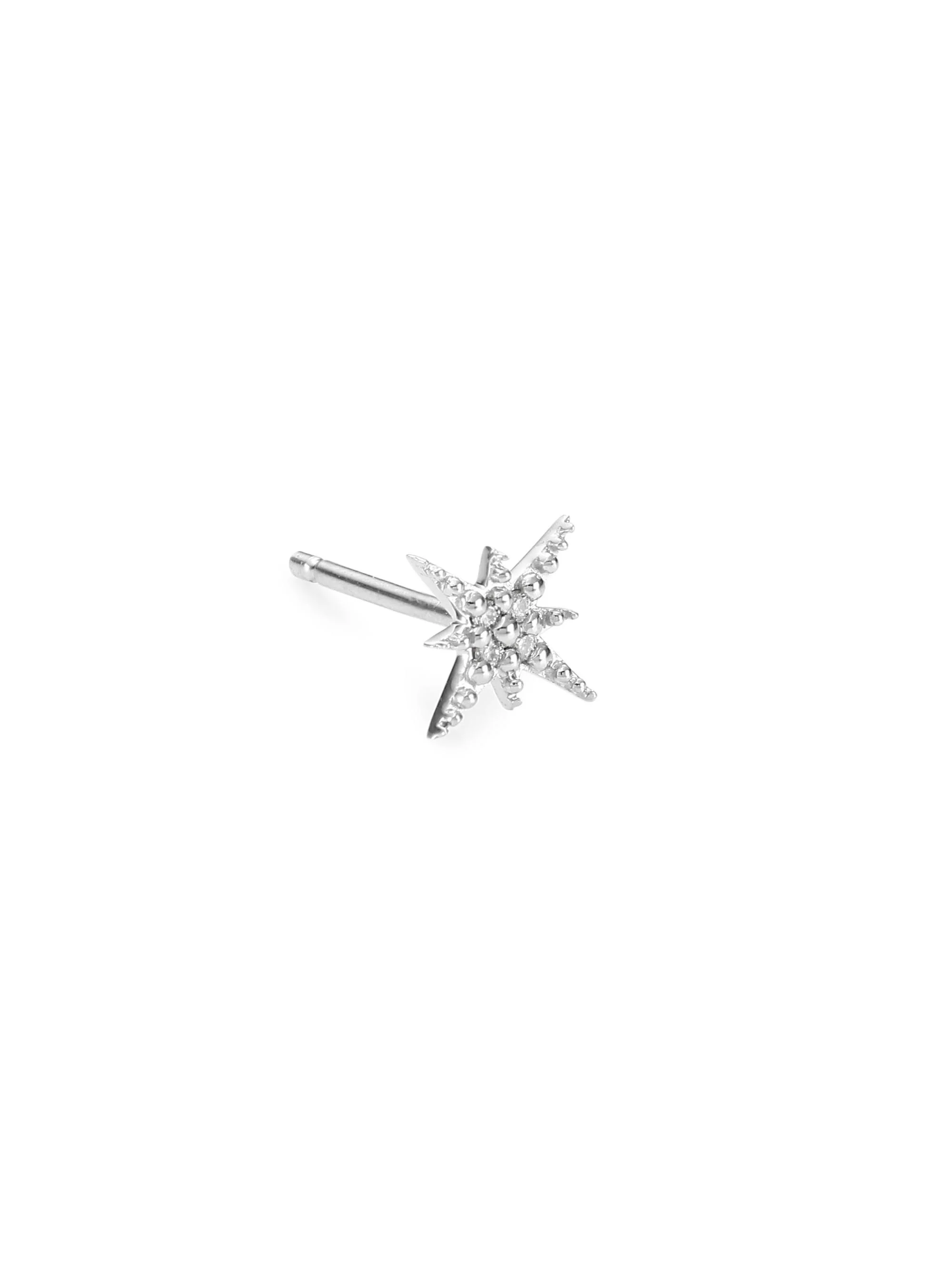 Women's 14K White Gold & Diamond Pavé Starburst Single Stud Earring - White Gold - 1