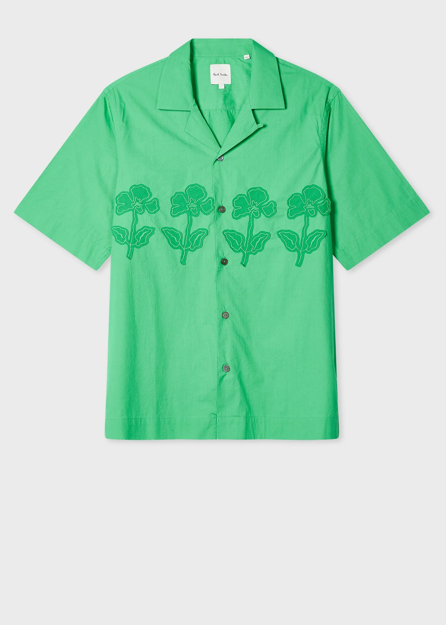 Green Cotton Applique Short-Sleeve Shirt - 1