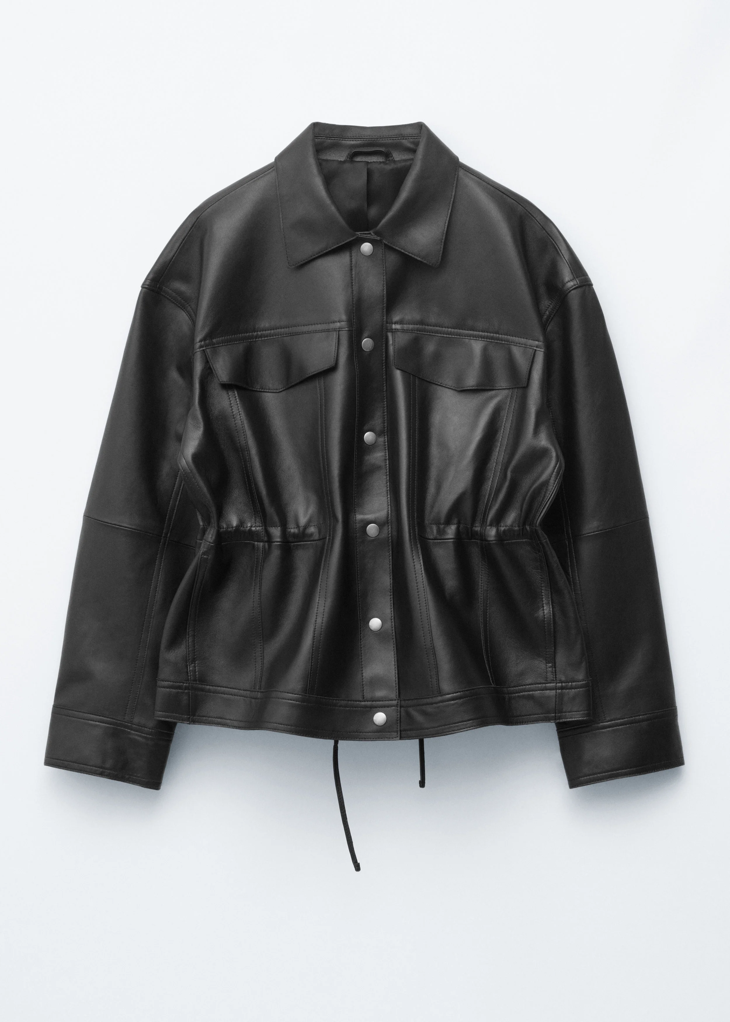 Drawstring-Waist Leather Jacket - 1