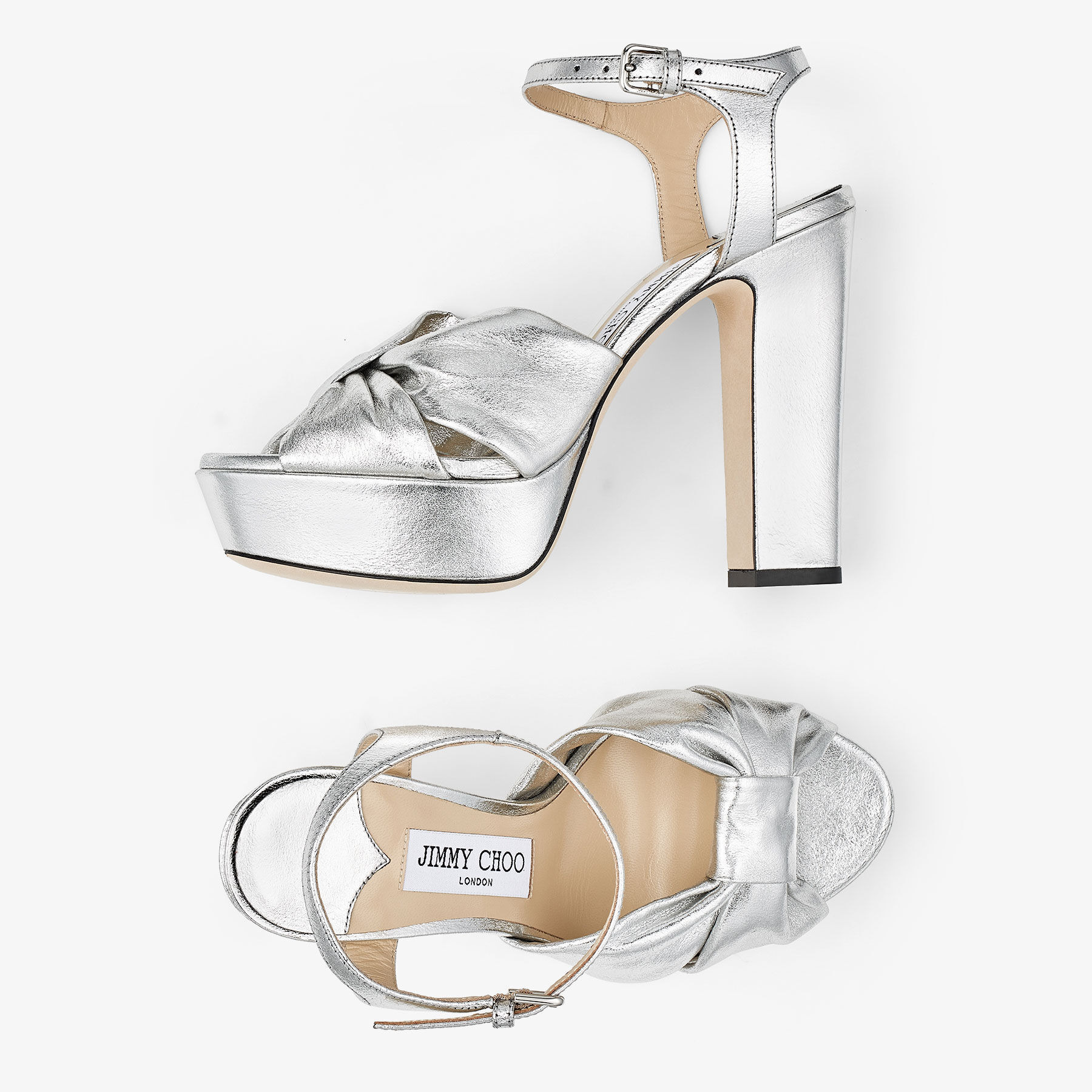 Heloise 120
Silver Metallic Nappa Leather Platform Sandals - 5