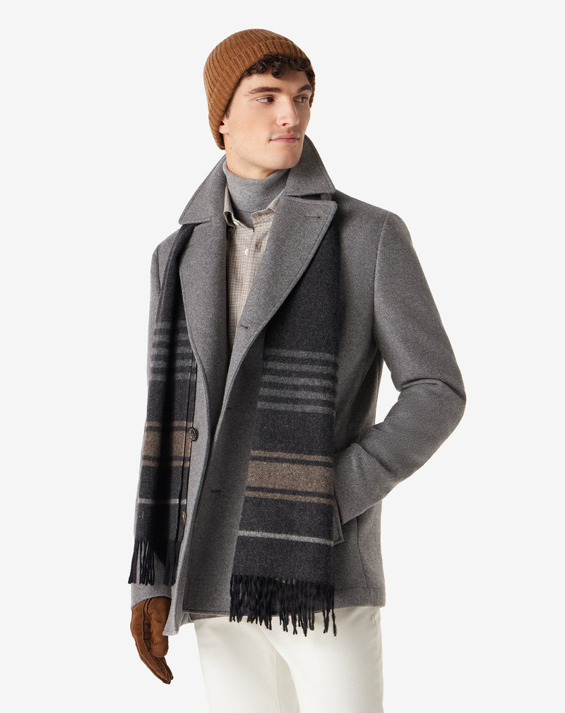 CORNELIANI Grey reversible wool, silk and cashmere peacoat outlook