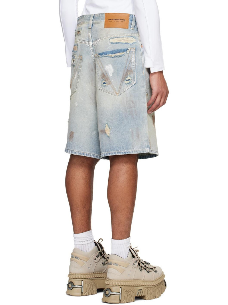 Blue Trashed Denim Shorts 3