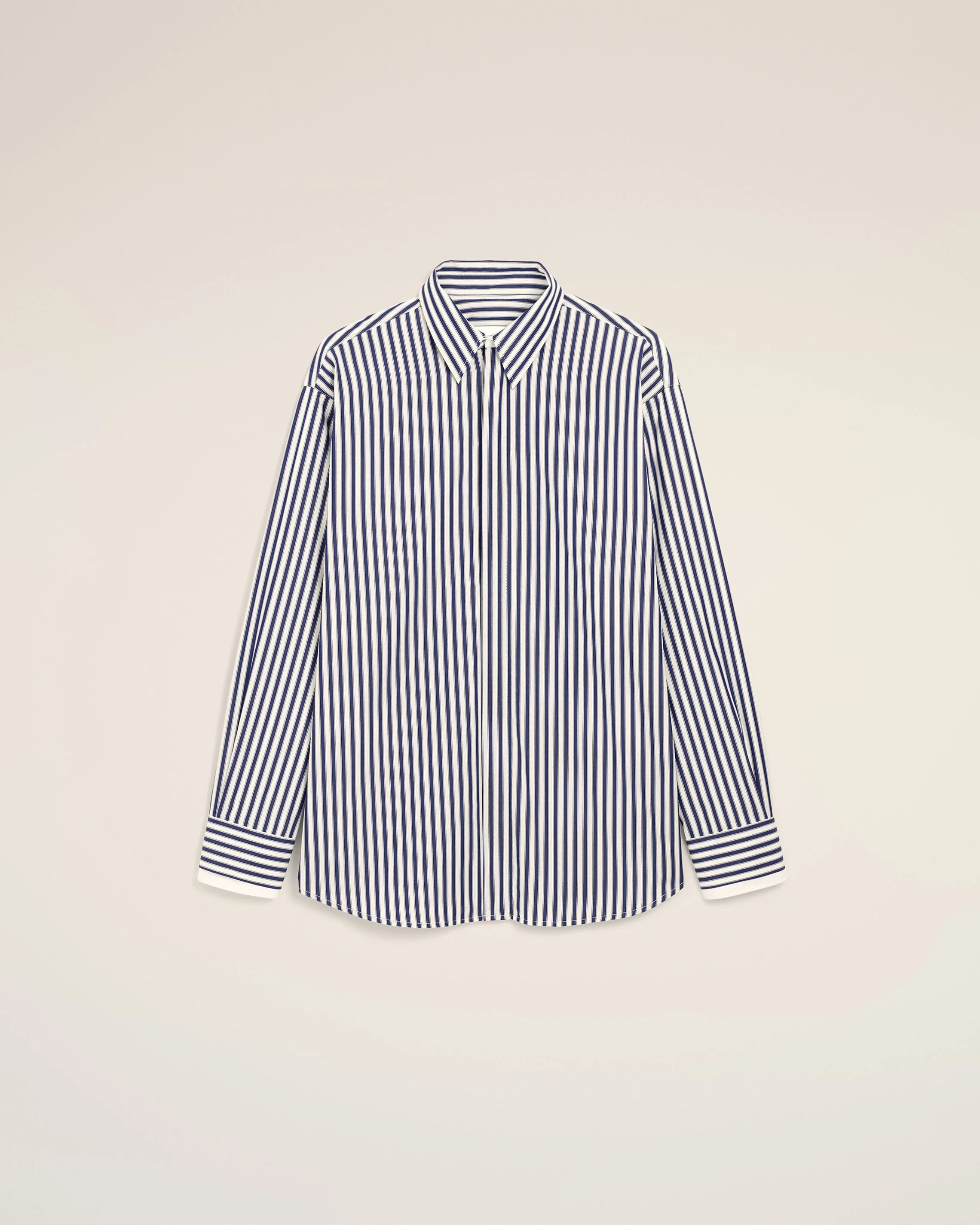 BLUE LARGE STRIPED COTTON SHIRT WITH REMOVABLE COLLAR - 1
