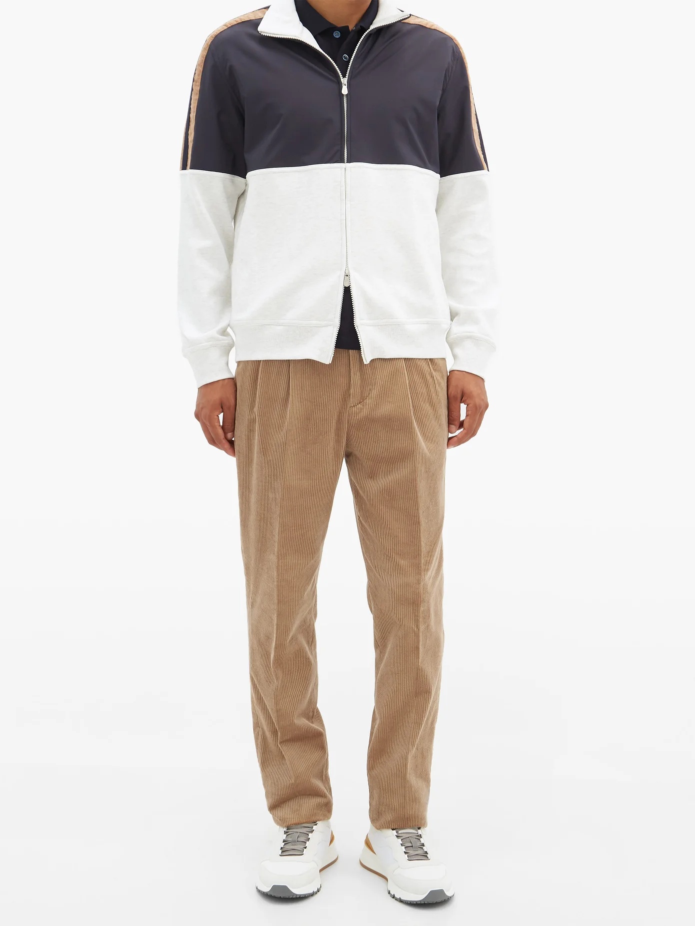 Panelled zip-up cotton-blend track jacket - 2