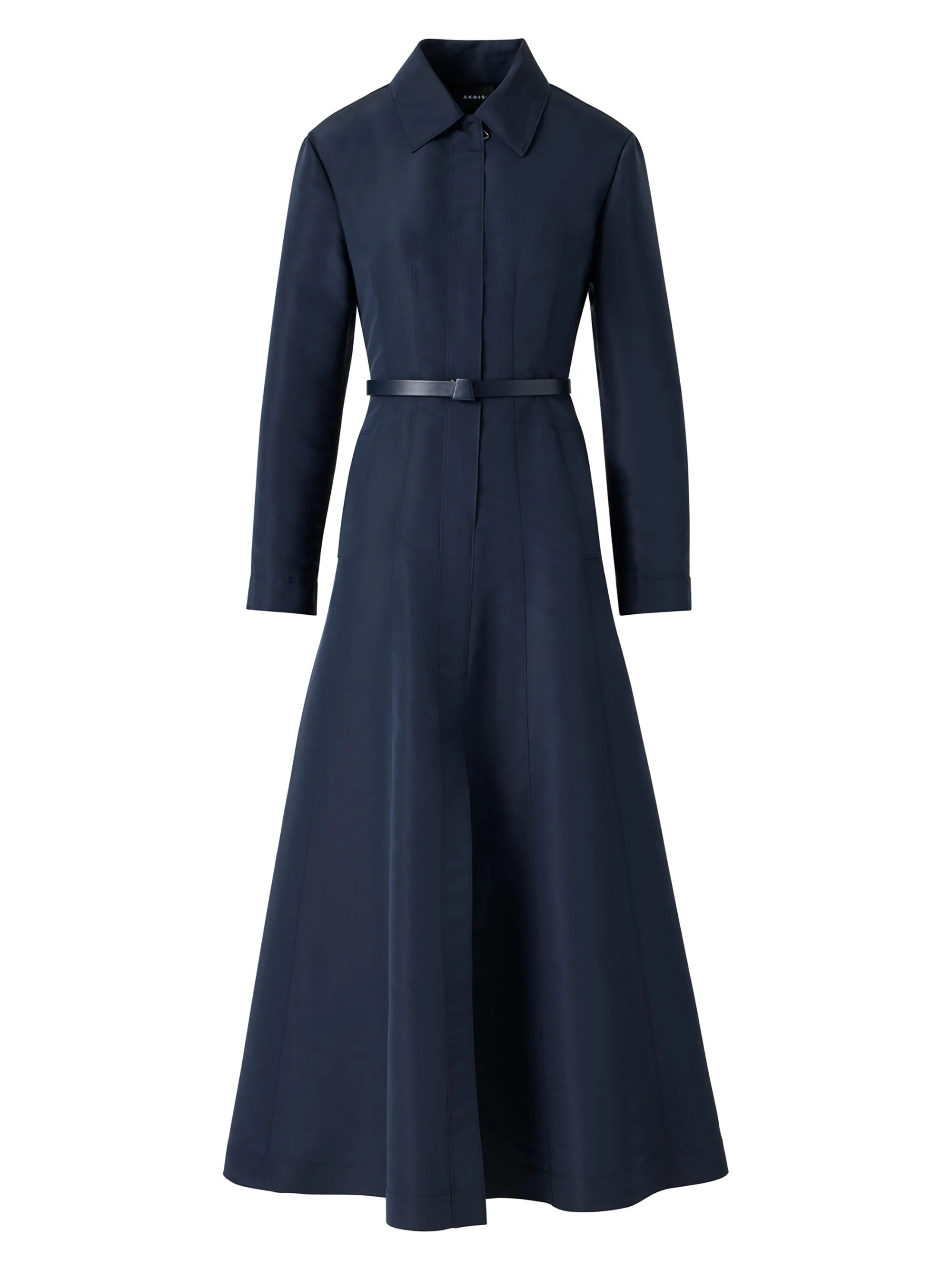 Women's Ottoman Silk Belted Shirtdress - Navy - 1