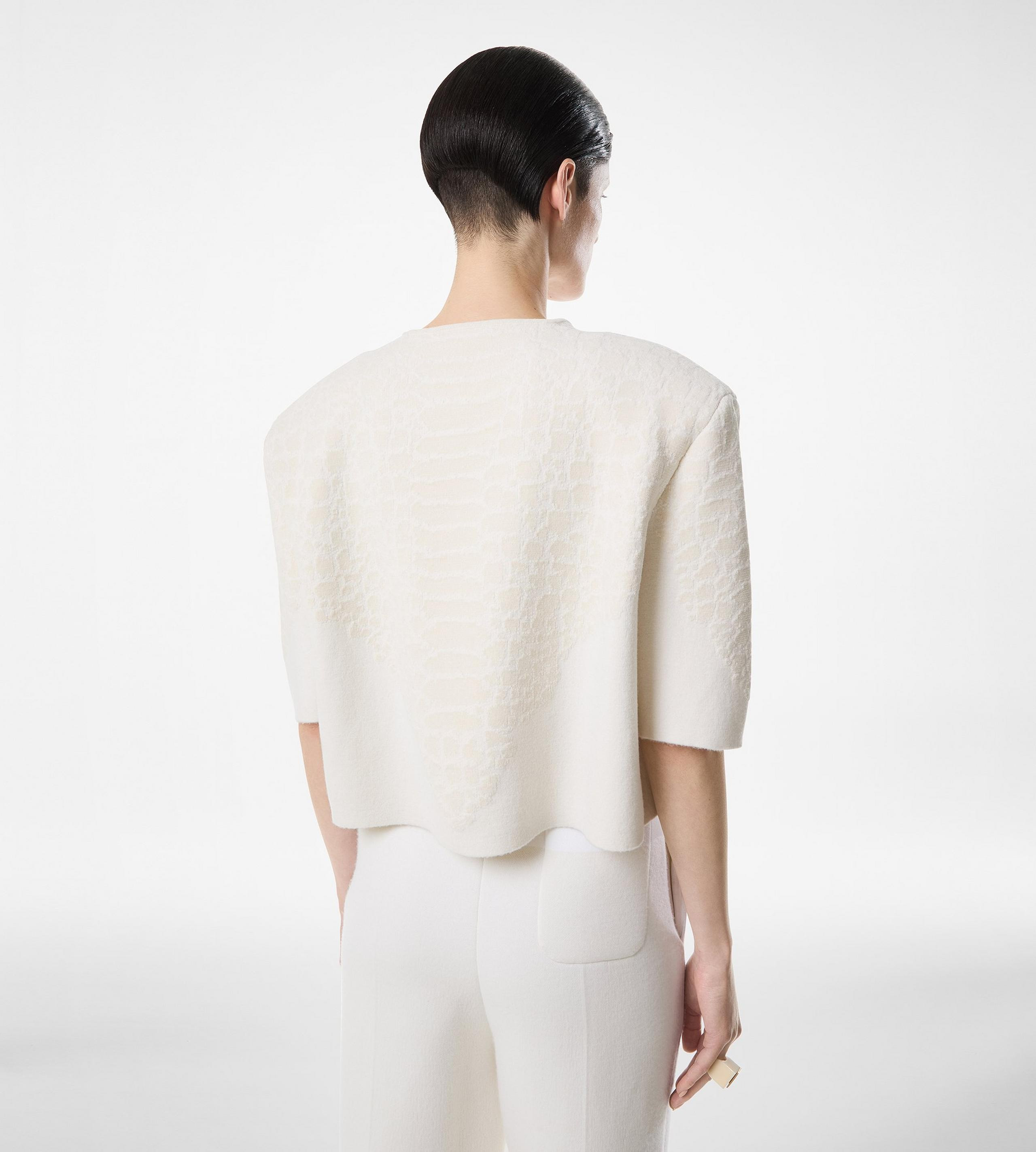 MERINO CASHMERE CREWNECK T-SHIRT WITH SILK CHENILLE EMBOSSED PYTHON DETAIL - 3