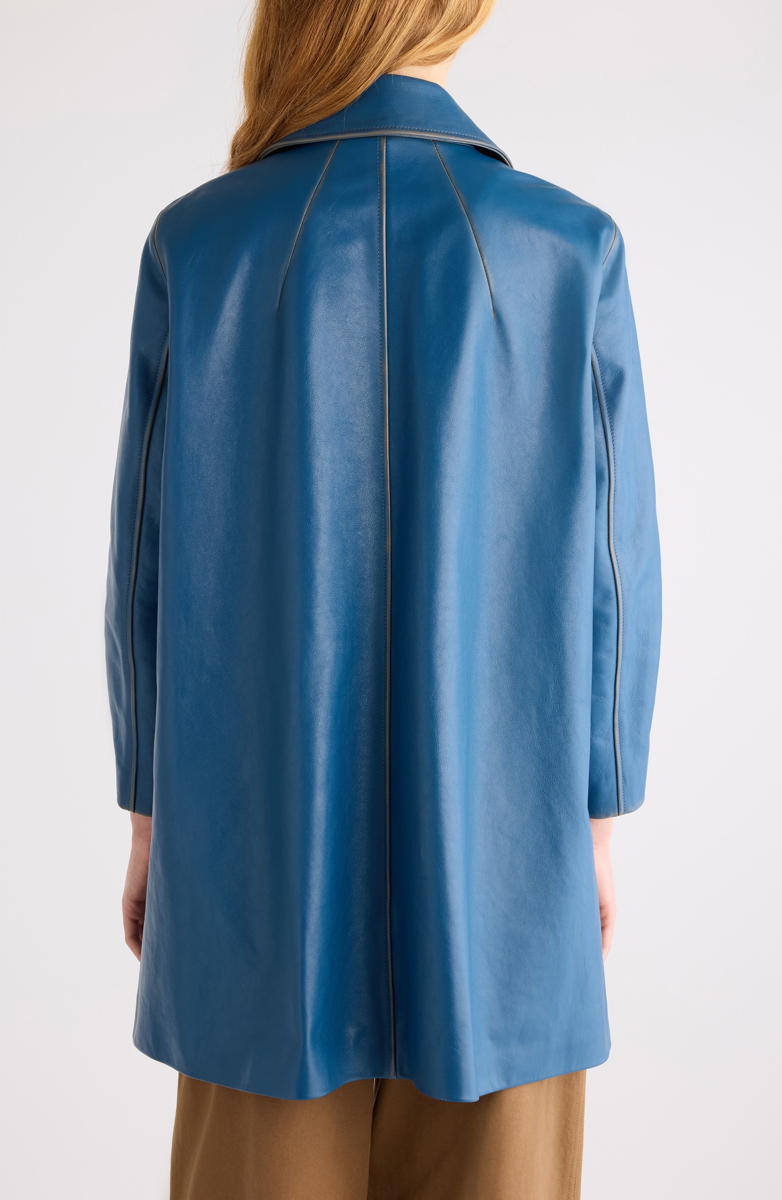 Chloé Patine Leather Car Coat in Stellar Blue at Nordstrom - 2