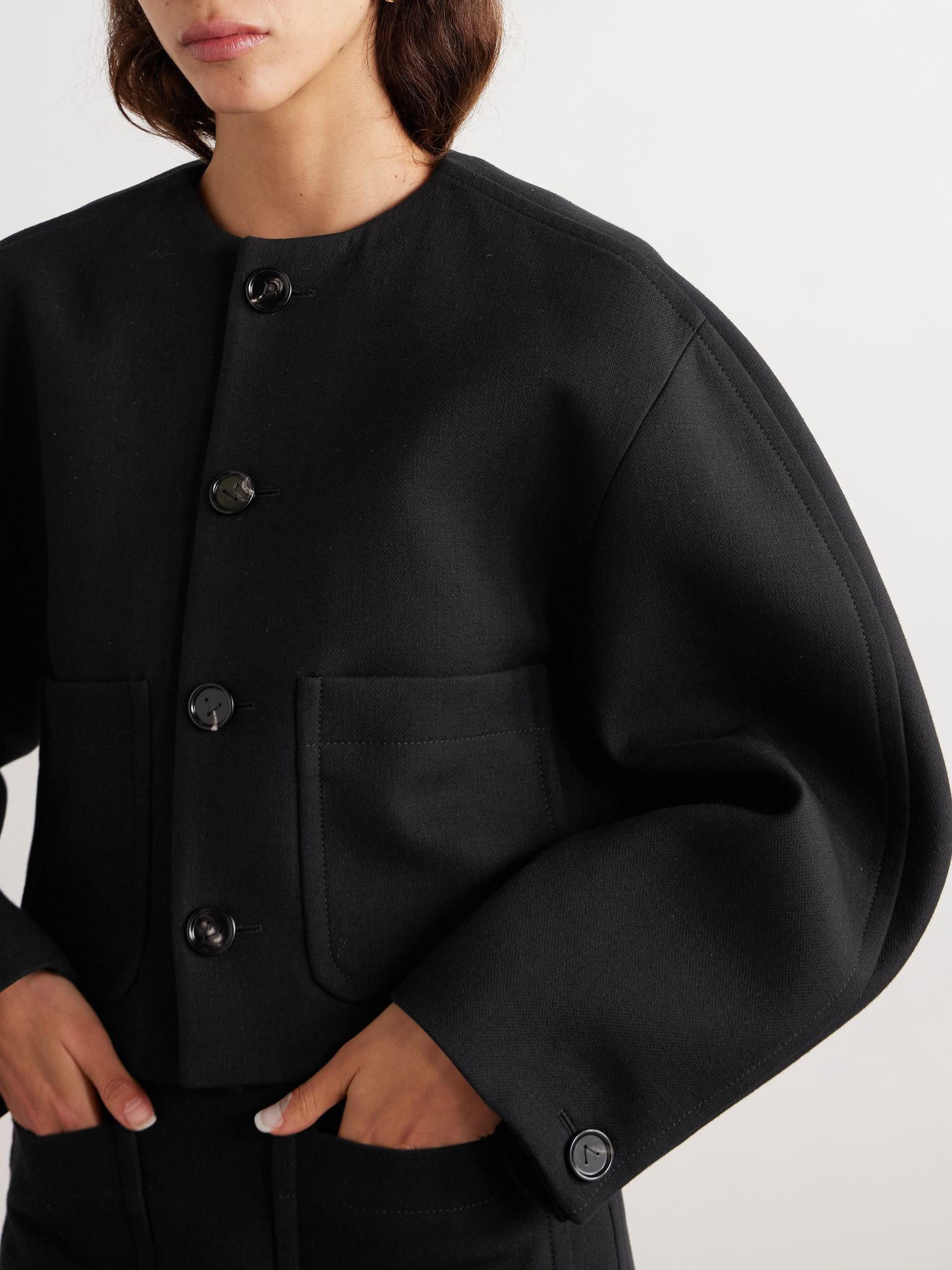 Convertible intrecciato leather-trimmed cotton-blend jacket Black - 5