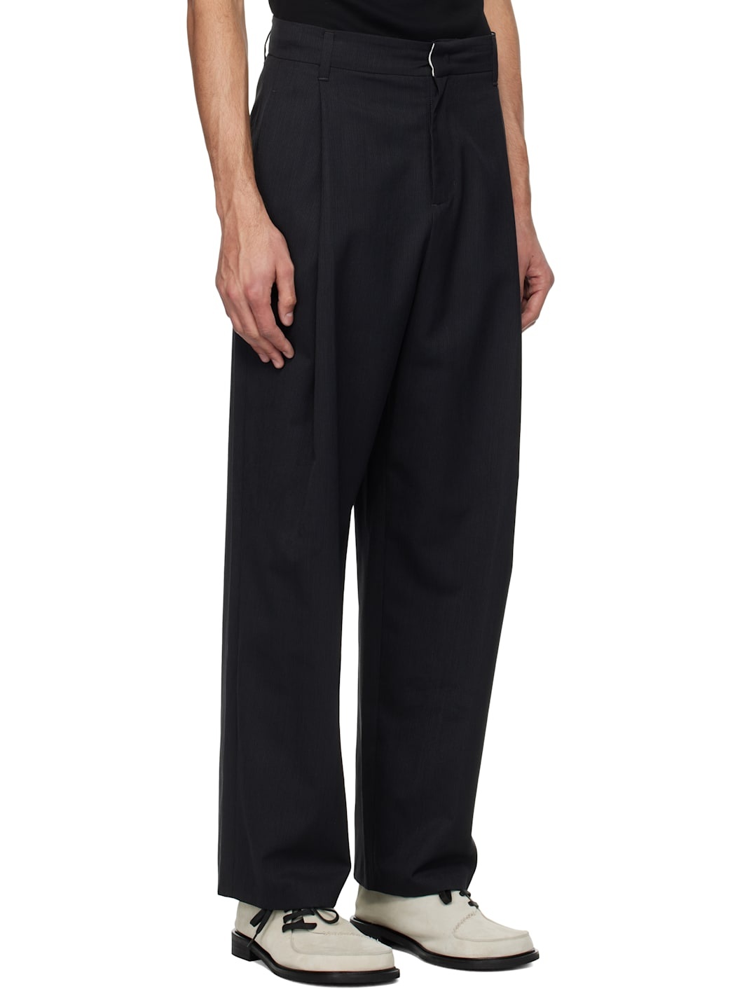 Black Wool Stripe Martine Trousers - 2