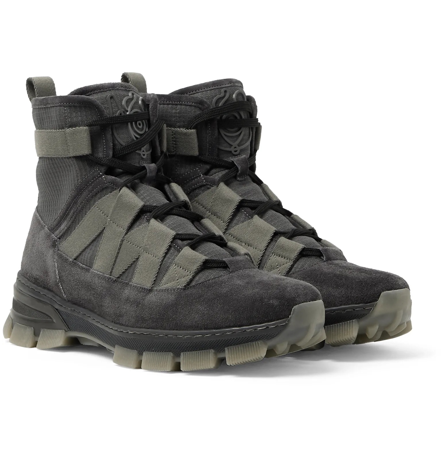 Panelled Suede, Textured-Canvas and Webbing Lace-Up Boots - 8