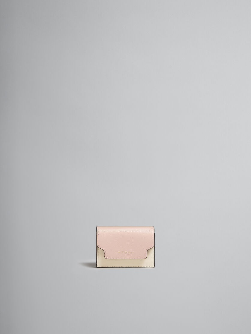 PINK, WHITE AND BEIGE SAFFIANO LEATHER TRI-FOLD WALLET - 1