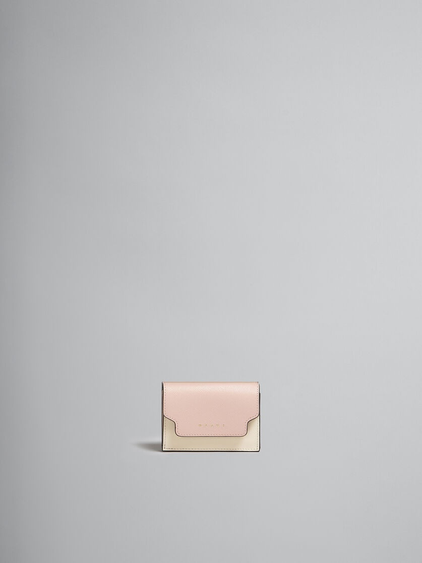 PINK, WHITE AND BEIGE SAFFIANO LEATHER TRI-FOLD WALLET - 1