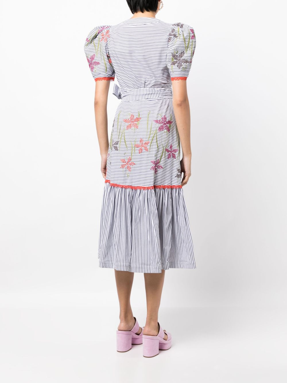 floral-embroidered striped midi dress - 4
