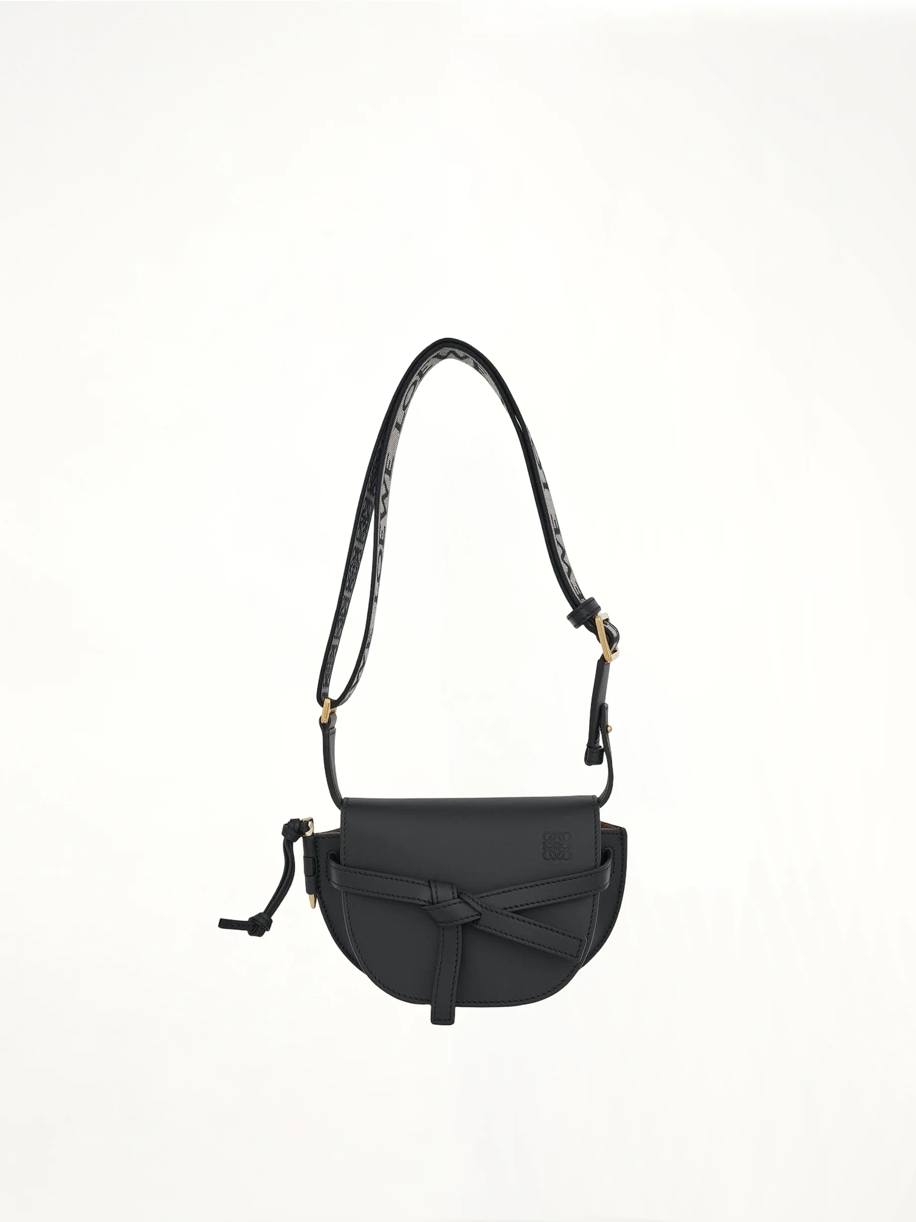 Mini Gate Dual Bag in Soft Calfskin and Jacquard Strap in Black - 1