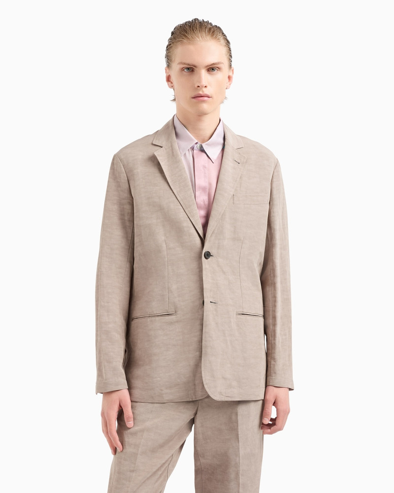 EMPORIO ARMANI SINGLE-BREASTED LINEN-BLEND BLAZER outlook