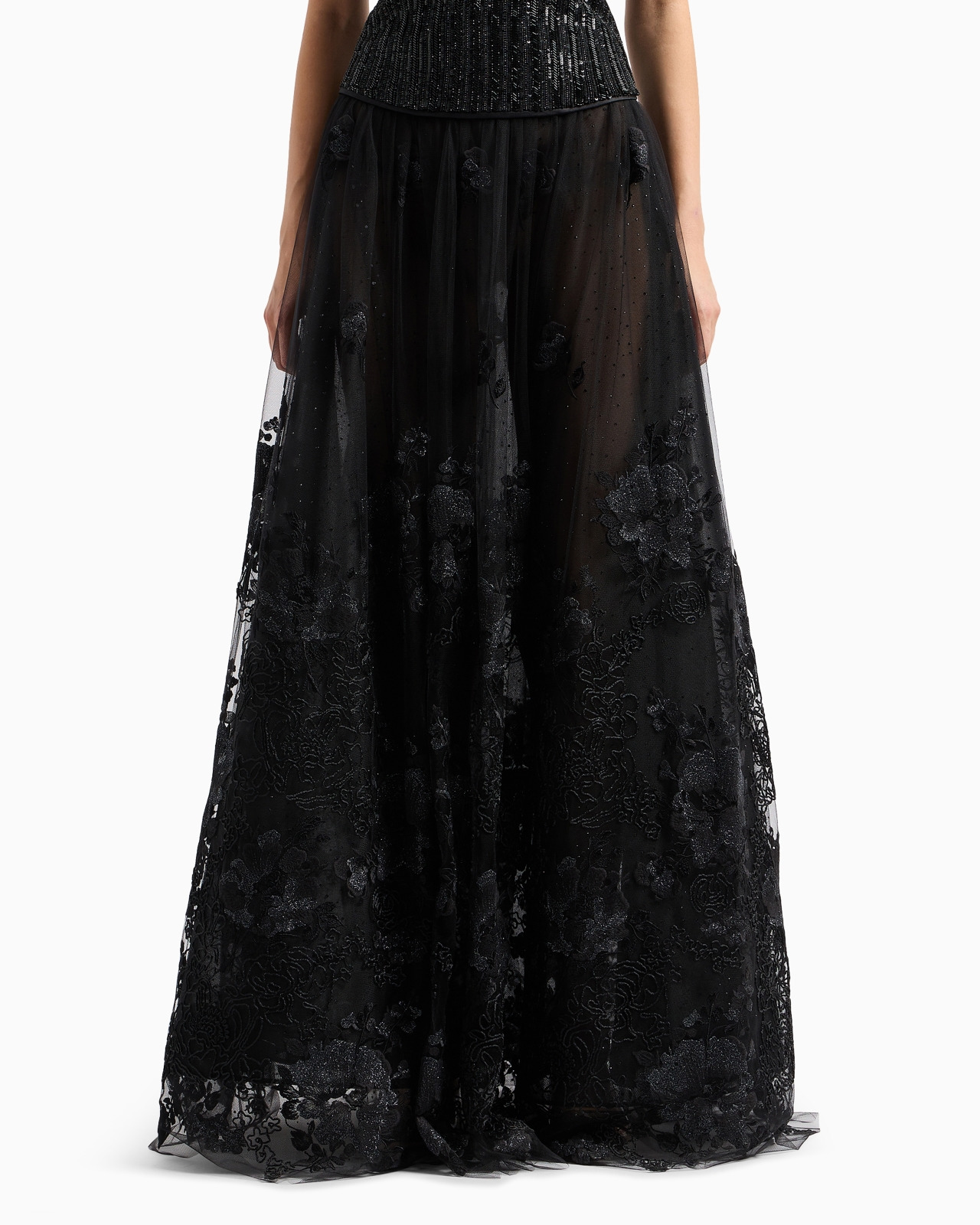 LONG SKIRT IN TULLE AND EMBROIDERED LACE - 4