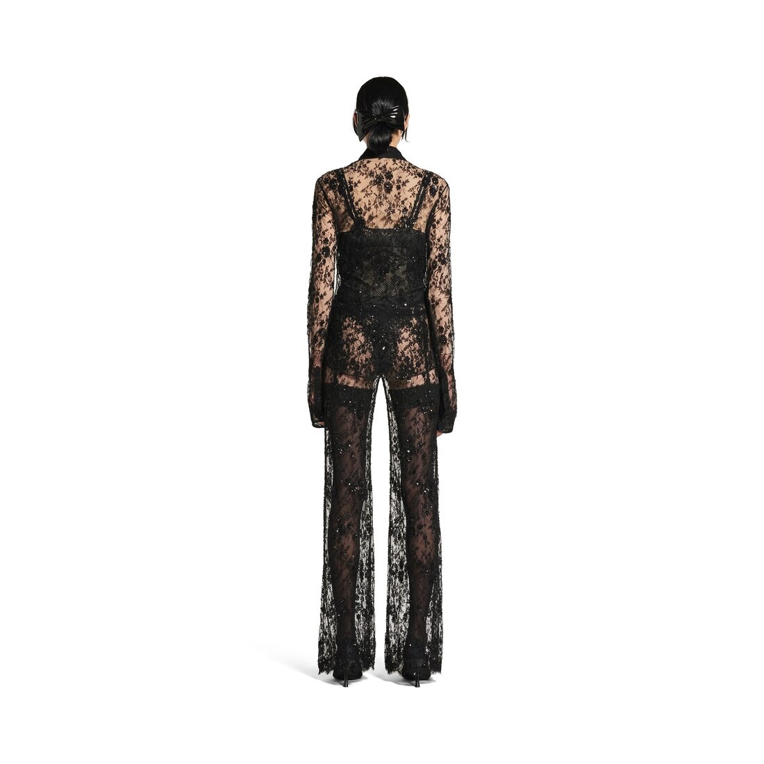 Women's Embroidered Fitted Shirt in Black - 4