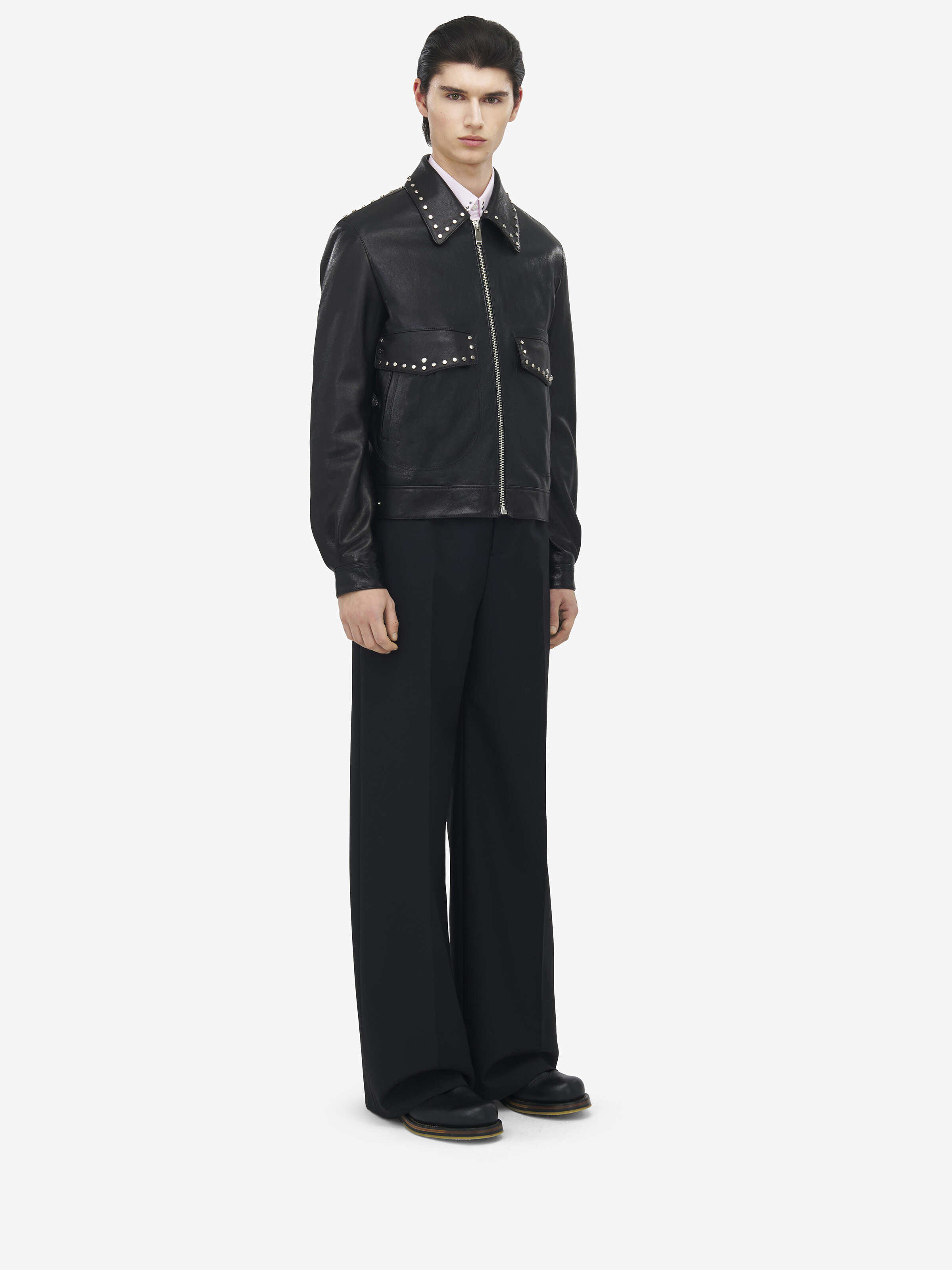 Studded Leather Aviator Jacket - 4