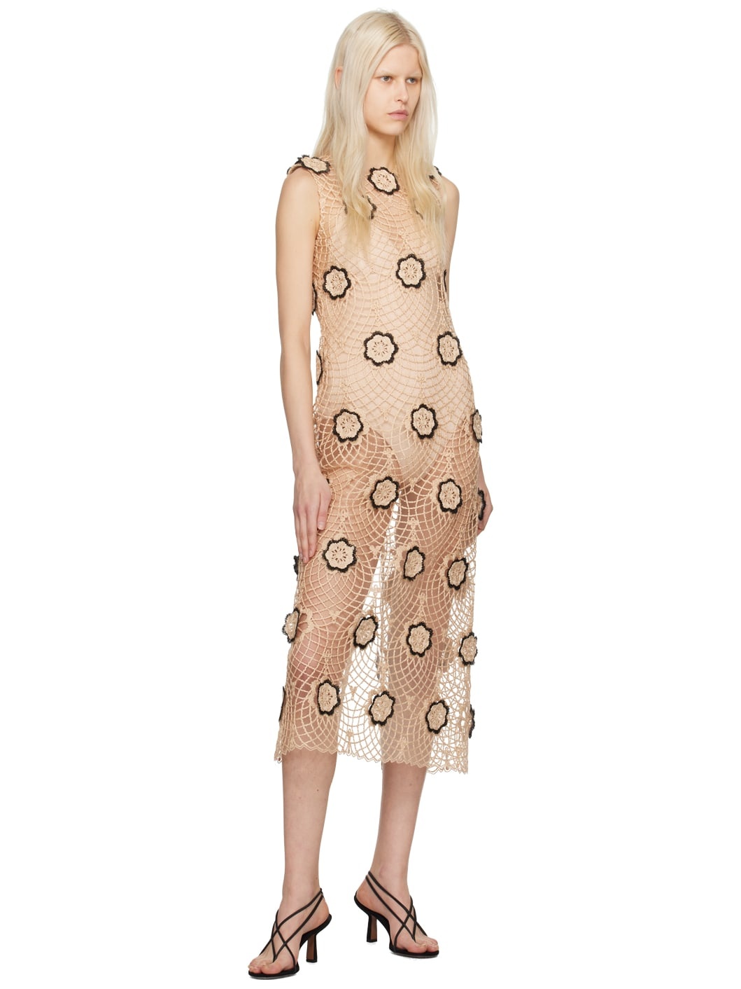 Beige & Black Zelle Midi Dress - 4
