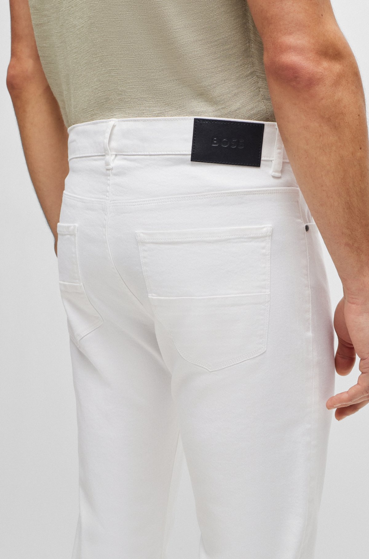 TAPERED-FIT JEANS IN WHITE ITALIAN STRETCH DENIM - 5