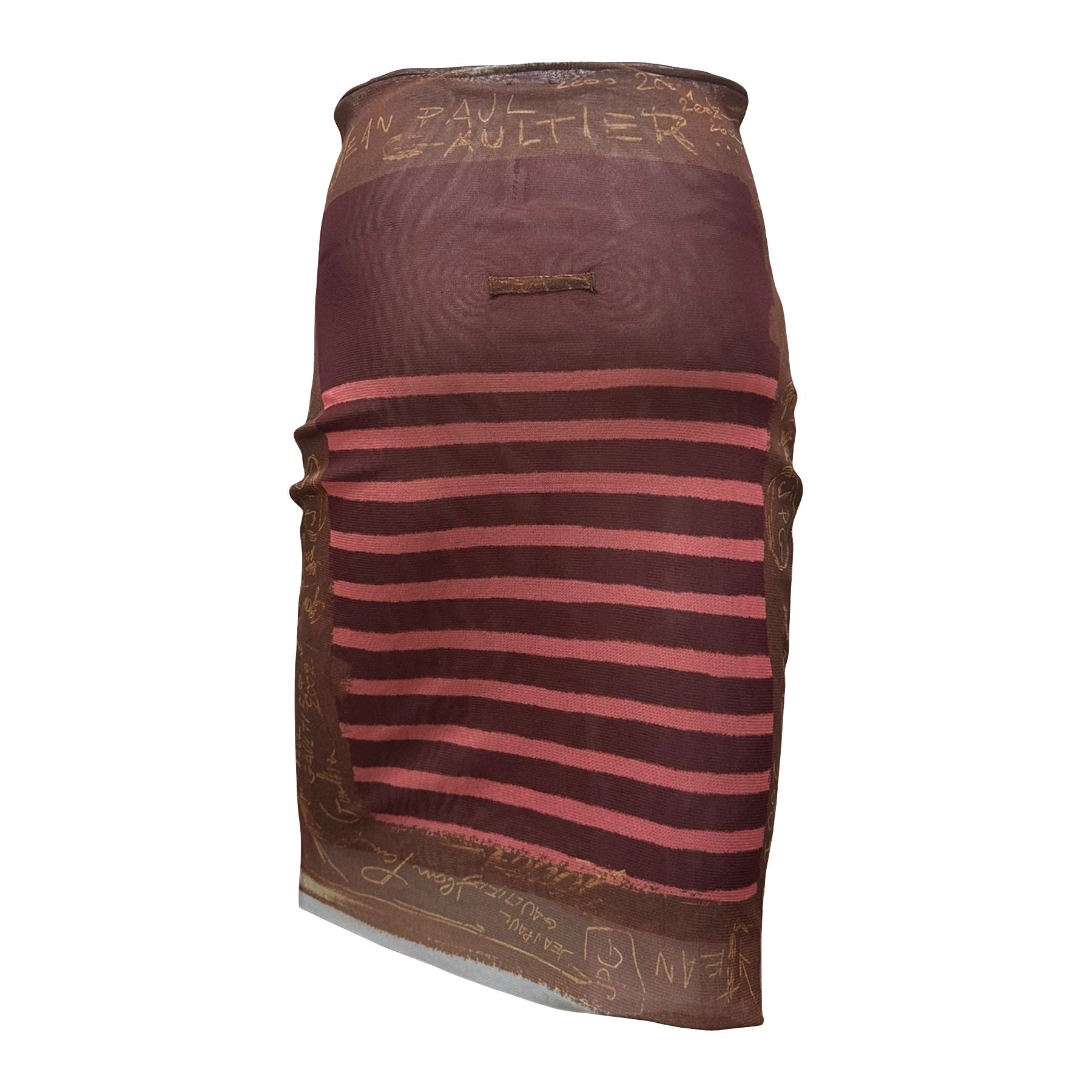 JEAN PAUL GAULTIER Spring Summer 2001 Graffiti Striped Print Mesh Midi Skirt - 2