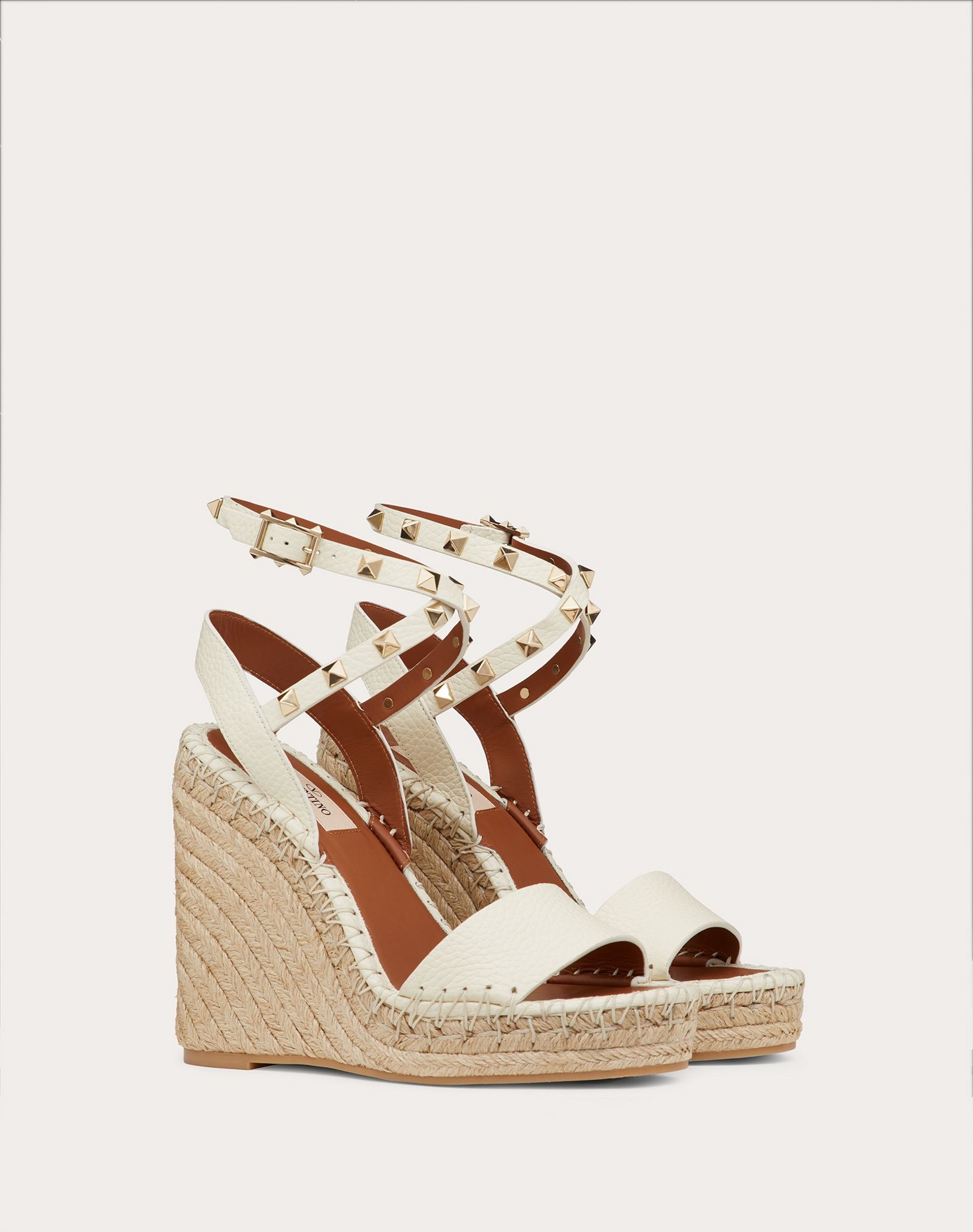 Rockstud Double Grainy Calfskin Wedge Sandal 125mm - 2