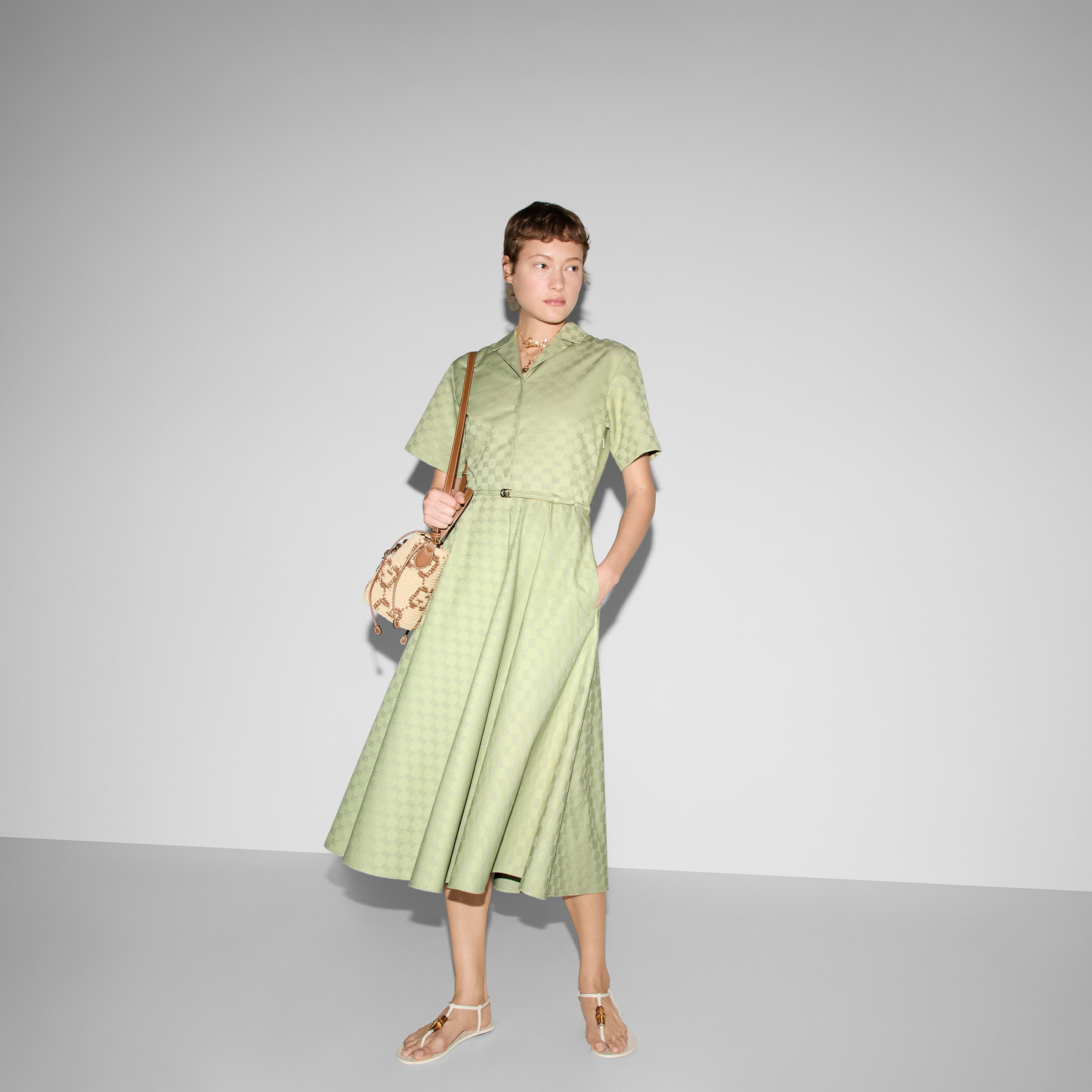 Mid-length GG cotton gabardine dress - 6