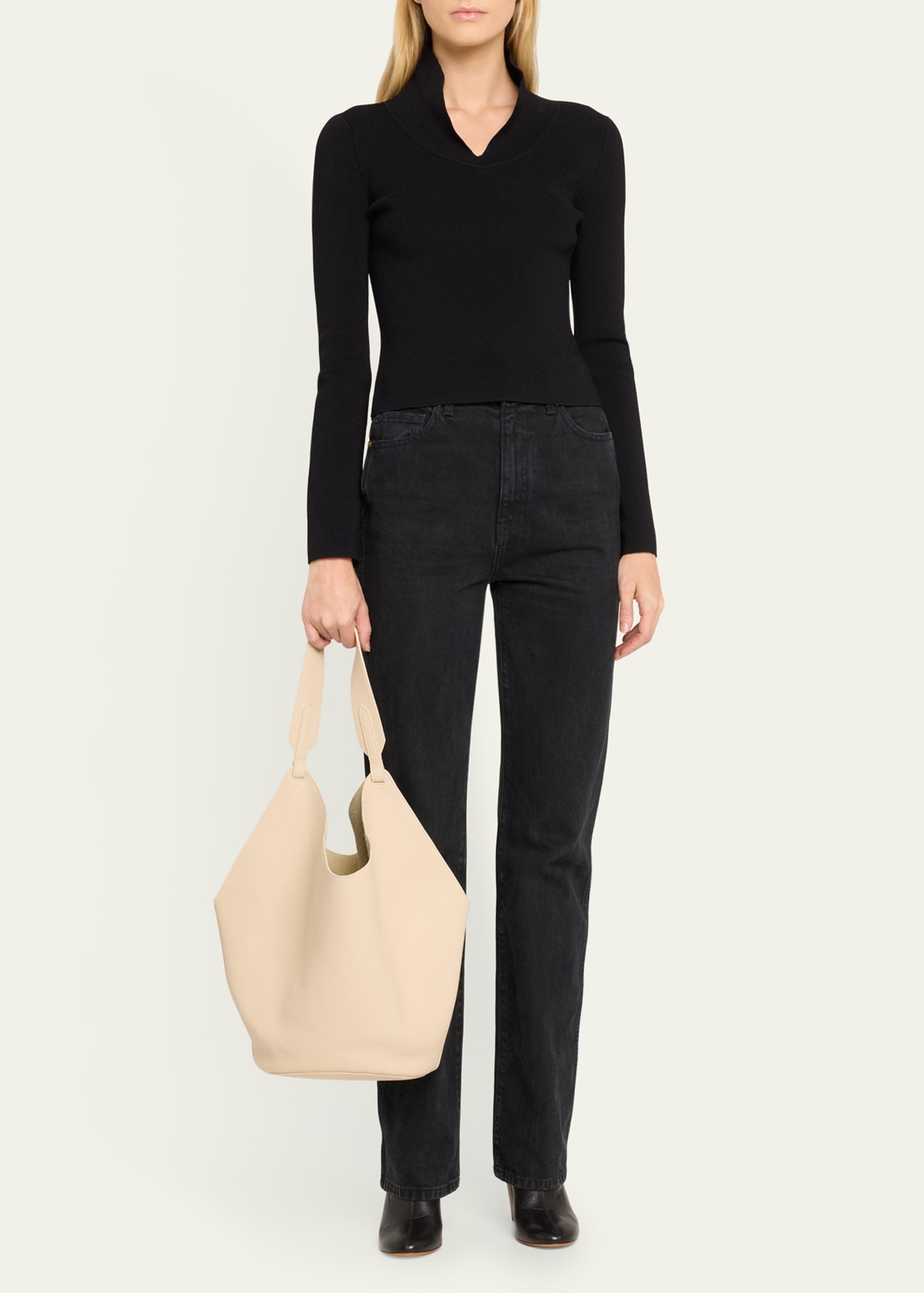 Lotus Medium Pebbled Leather Tote Bag - 6
