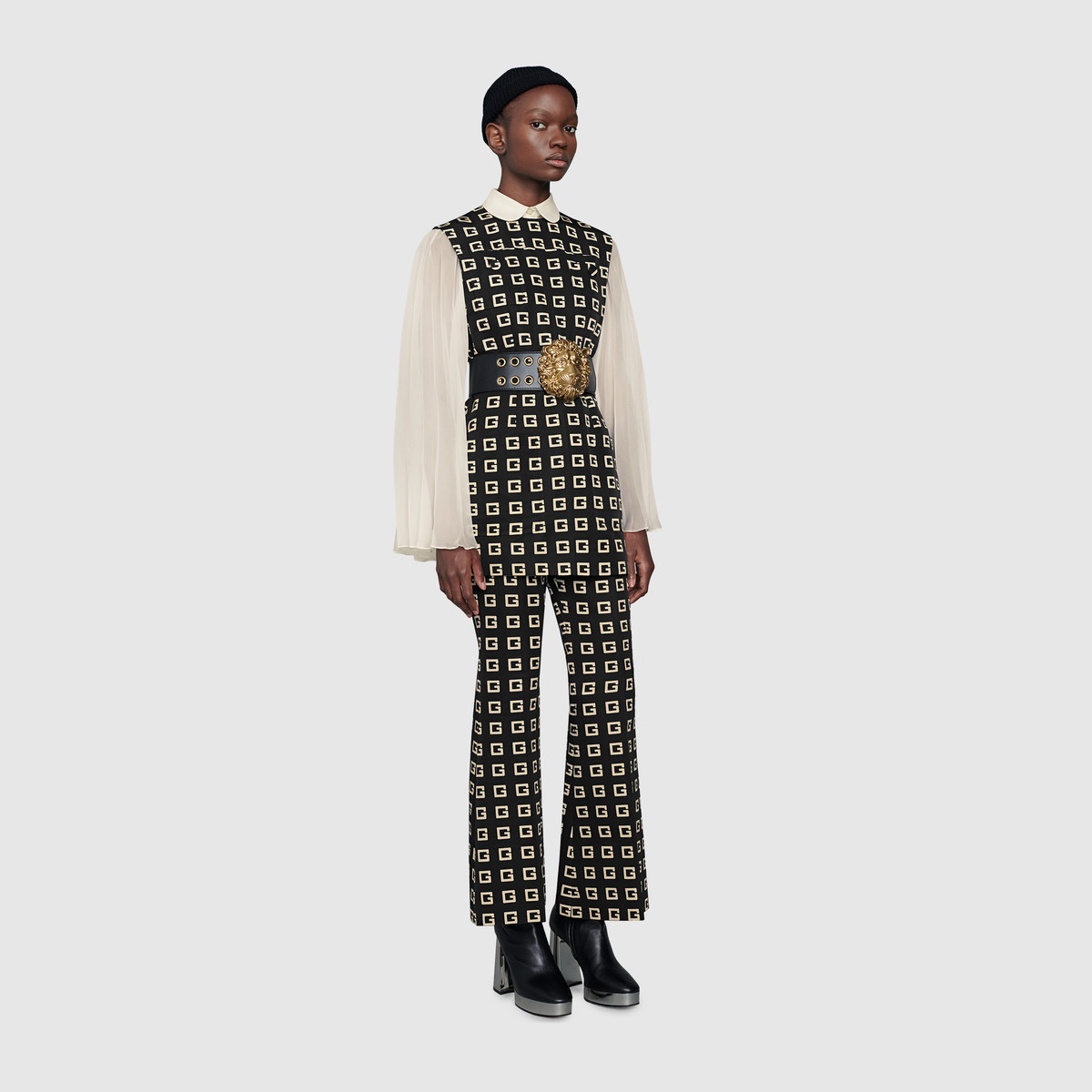 Square G print faille flare pant - 2