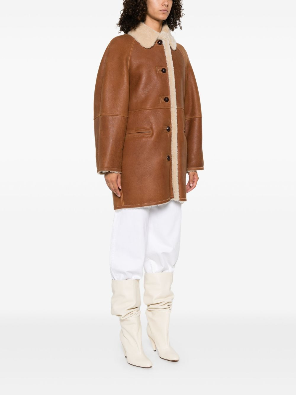 shearling-trim coat - 3