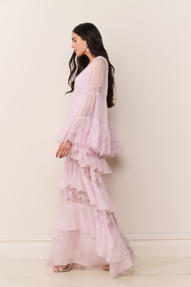 Devina Silk Chiffon Lace Maxi Dress 7