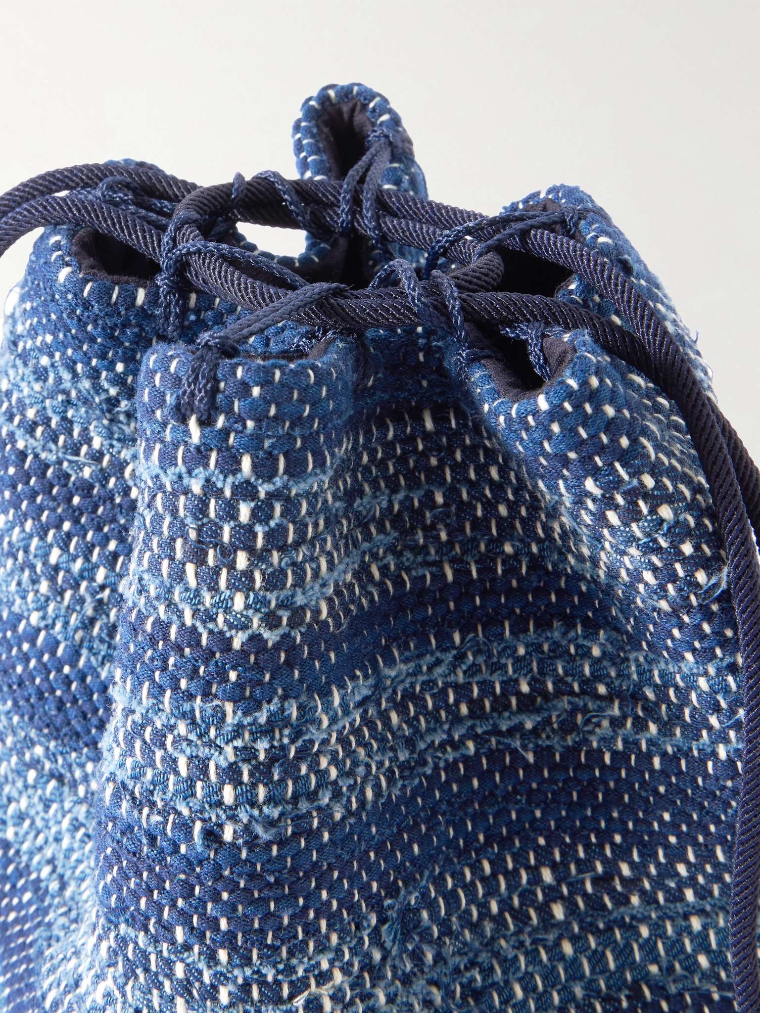 Indigo-Dyed Striped Cotton Drawstring Pouch - 4