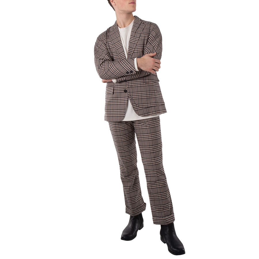 Kolor Men's Beige Gun Club Plaid Single Breasted Blazer - 6